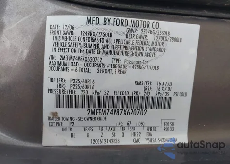 2007 Mercury Grand Marquis Gs from USA, damaged, VIN 2MEFM74V87X620702